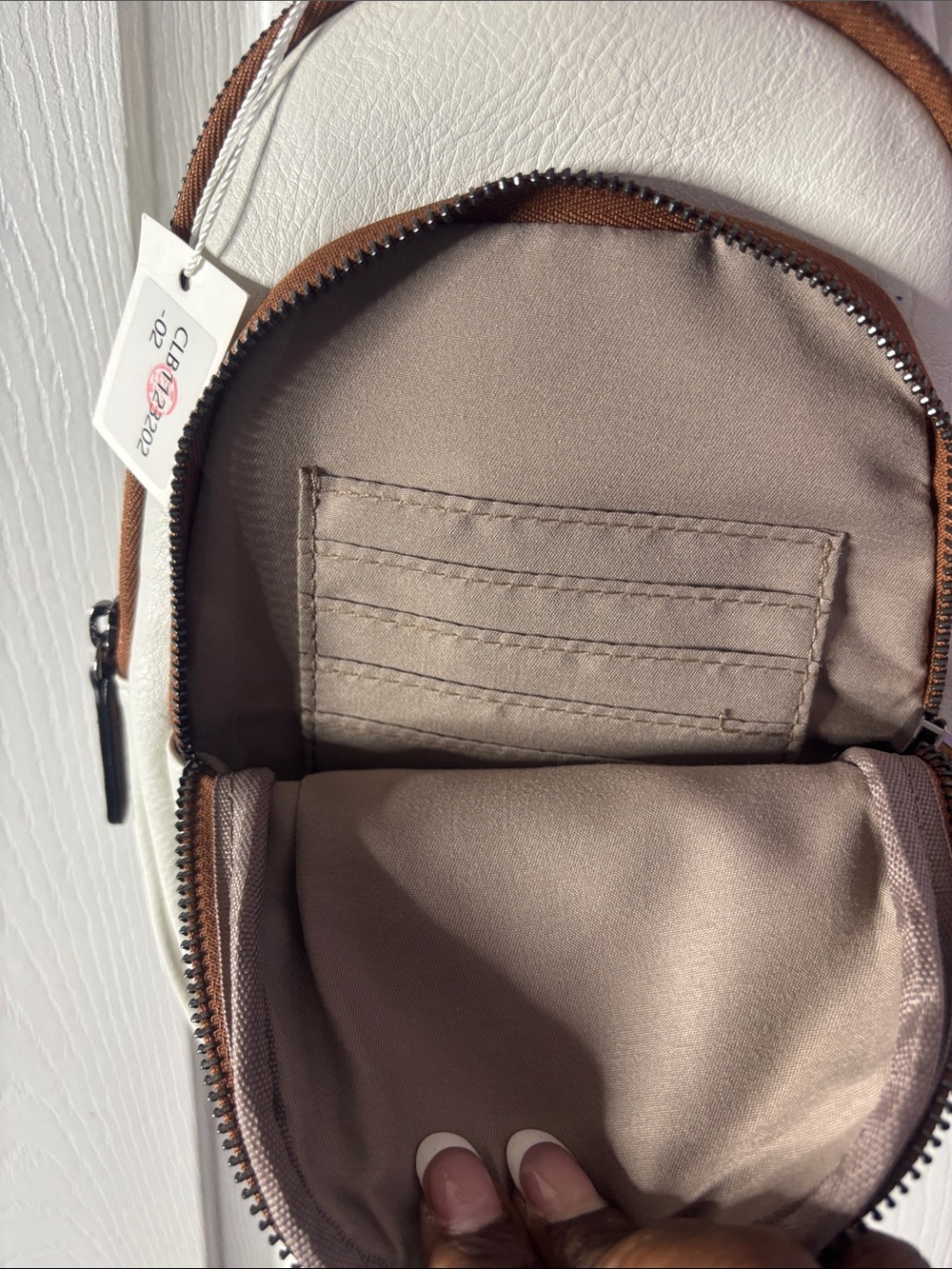 White and Brown Crossbody Sling Bag - Casual Everyday Wear - Picture 4 of 8